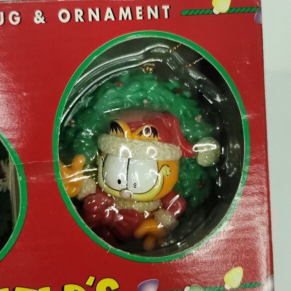 Garfield the Cat Collectible Coffee Mug Cup Merry Xmas Ornament Set Vintage 1996 - Picture 2 of 7